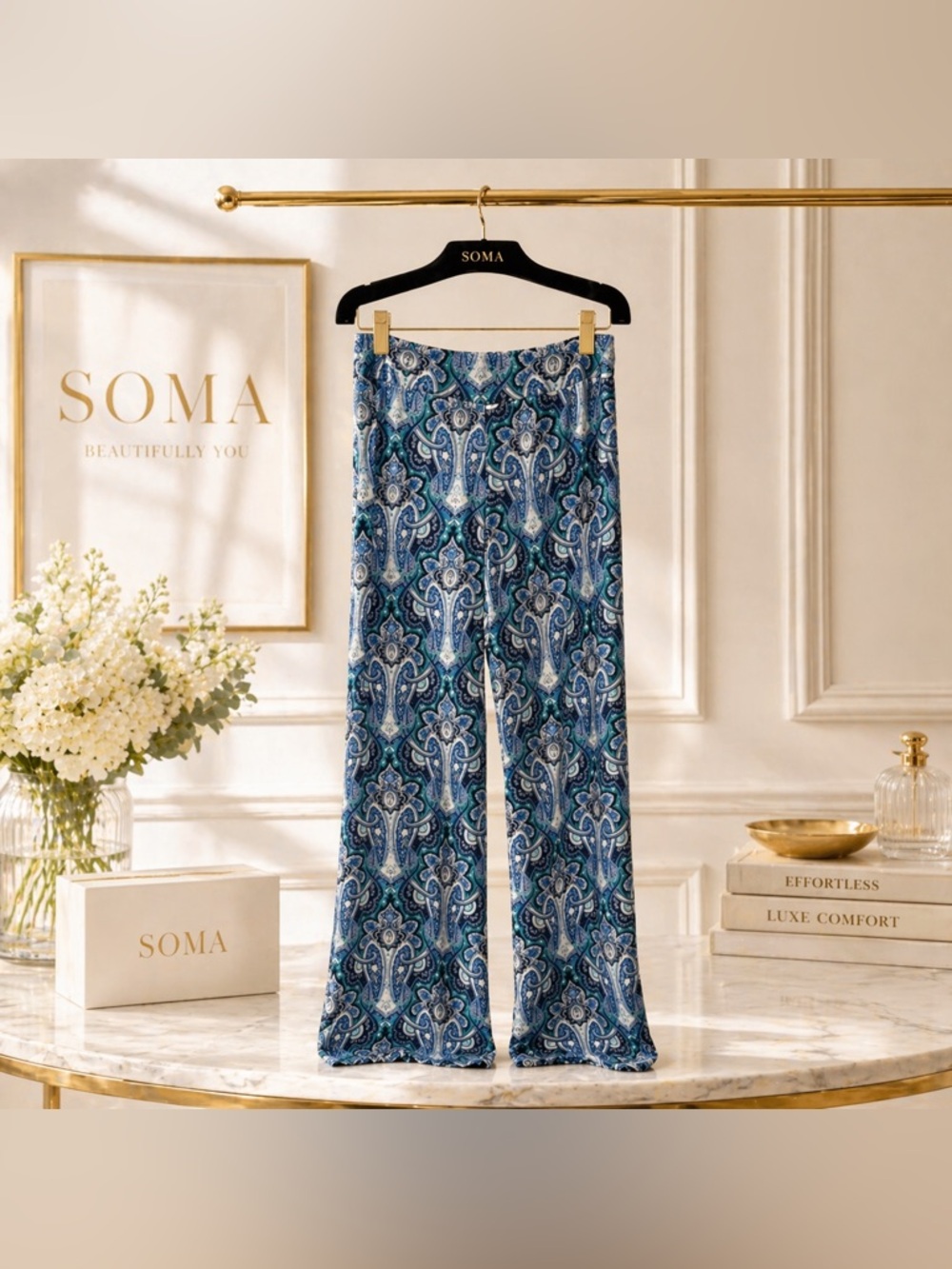 Soma Paisley Lounge Pajama Pants XS Blue Teal Soft Stretch Relaxed Fit